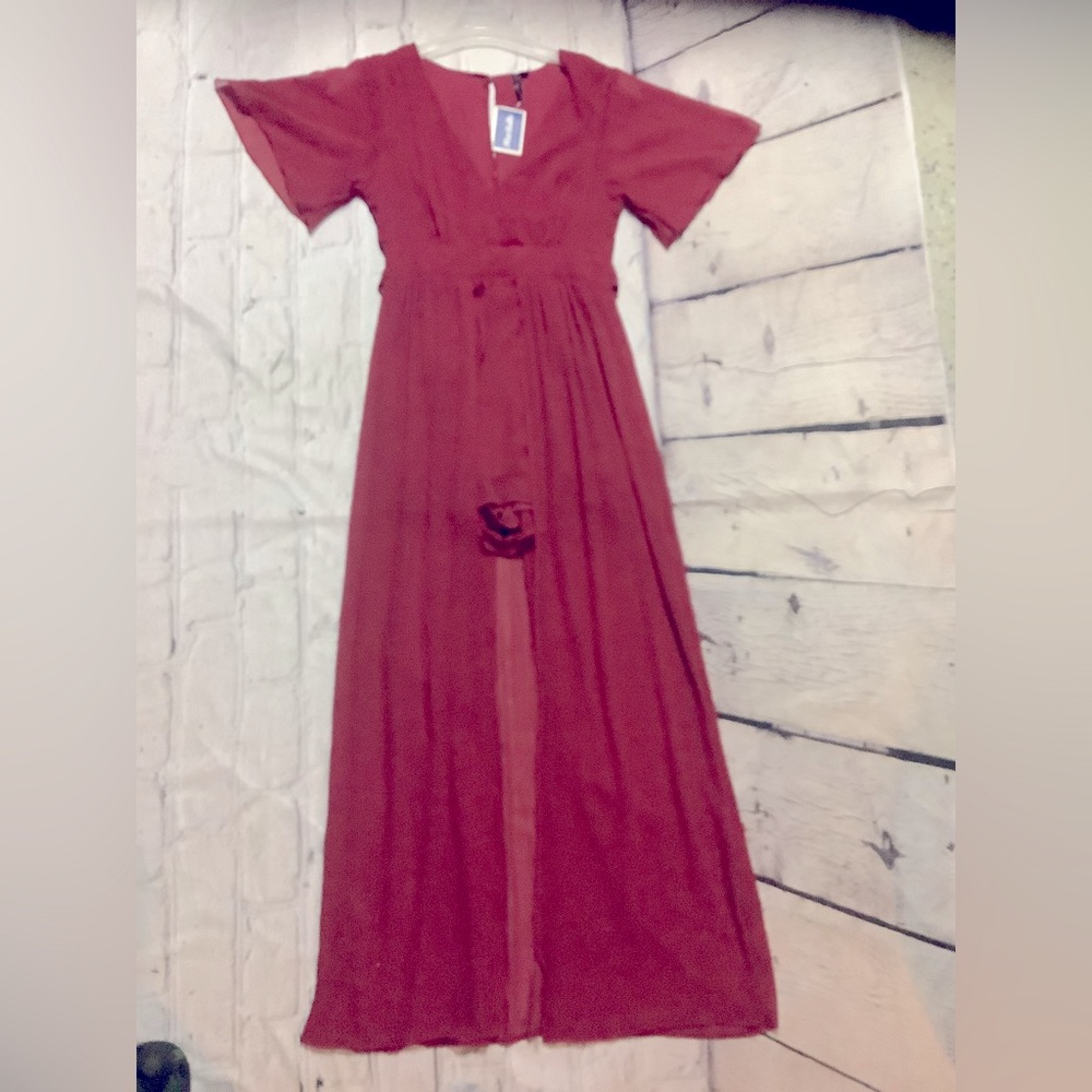 MARSHALLS PINK BLOSSOM RED DRESS.
